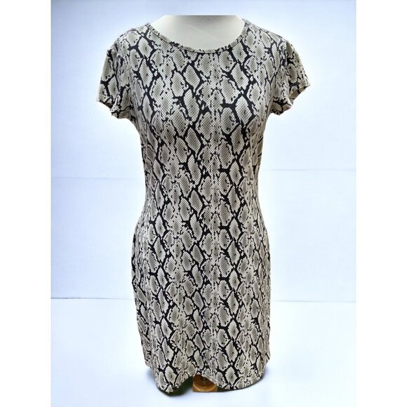 GUESS SNAKE ANIMAL PRINT MINI CAP SLEEVE TIE WAIST BLACK GRAY DRESS SIZE SMALL - Picture 1 of 7